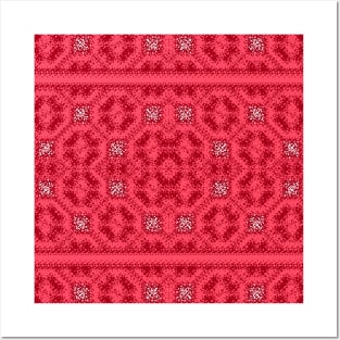 Red Mandala style motif Seamless Pattern Posters and Art